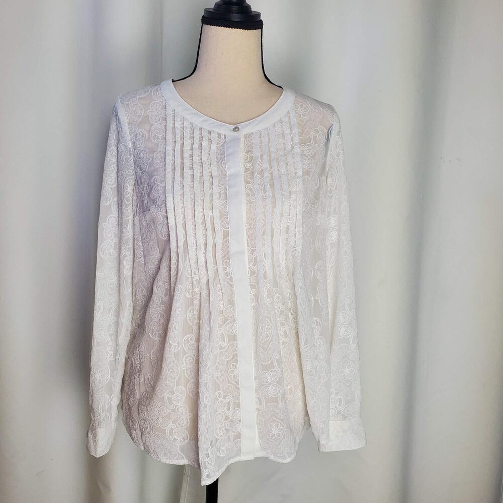 Meadow Rue Blouse Art Deco Lace White - Size XS